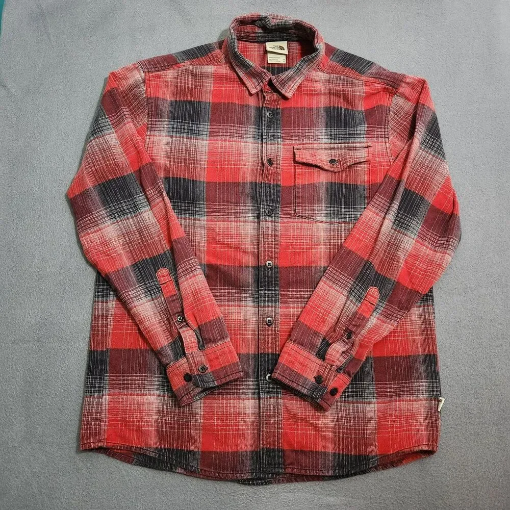 The North Face Top Men M Red Plaid Flannel Button Front Shirt